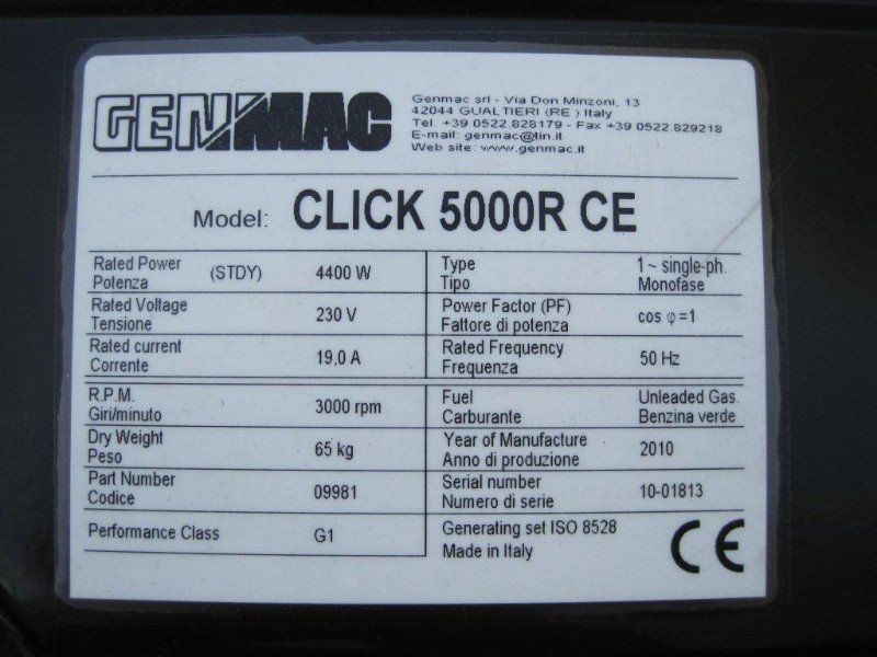 Genmac Generator  Click 5000R CE 5